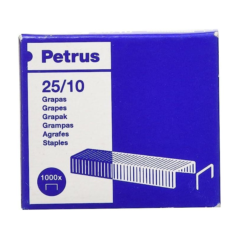 Petrus Caja de 1000 Grapas 25/10 Galvanizadas - Hasta 60 Hojas - Pati