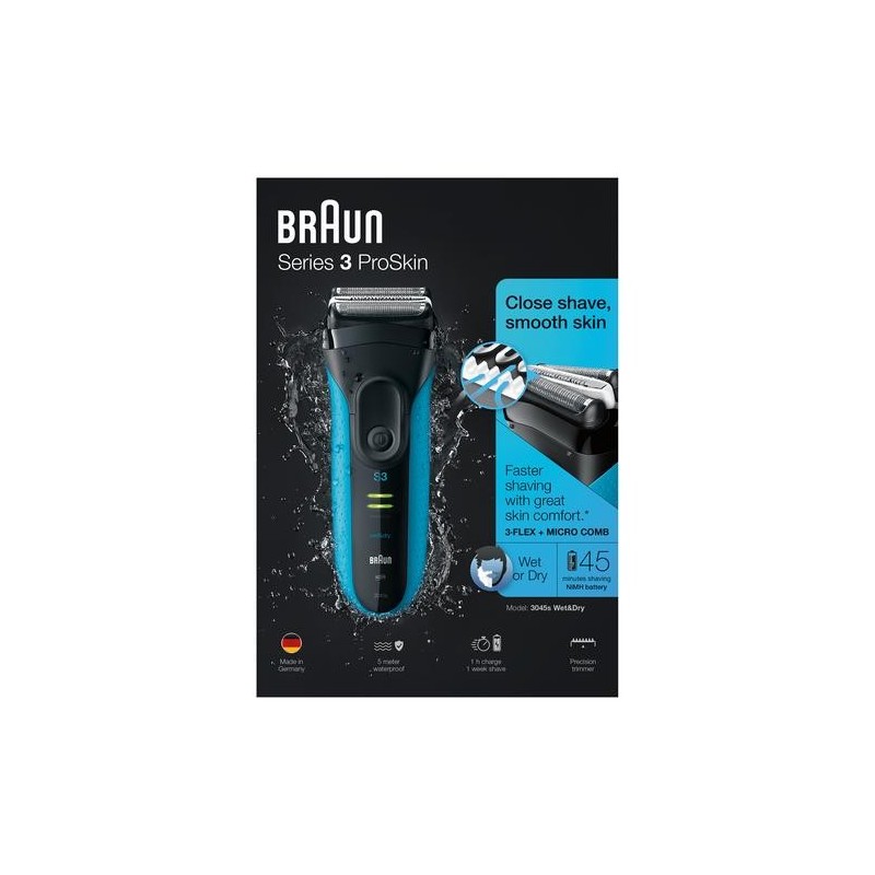 Braun Series 3 ProSkin 3045s Rasoio Trimmer Nero, Blu