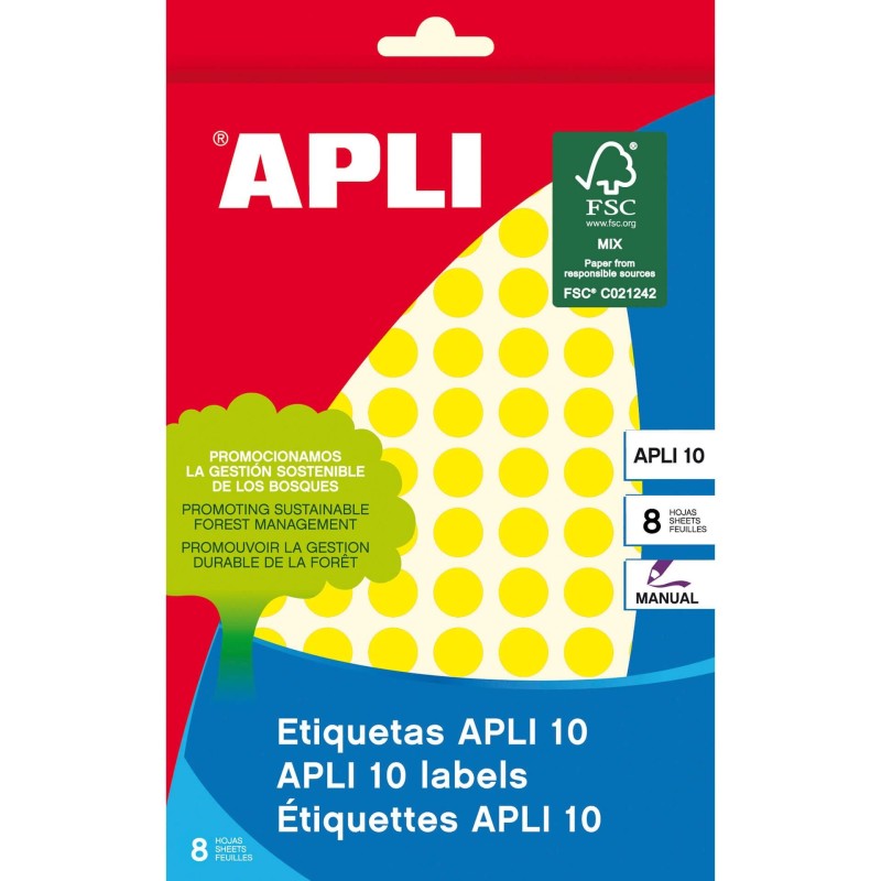 Apli Etiquetas 10 Amarillas &Oslash; 10mm 8 Hojas