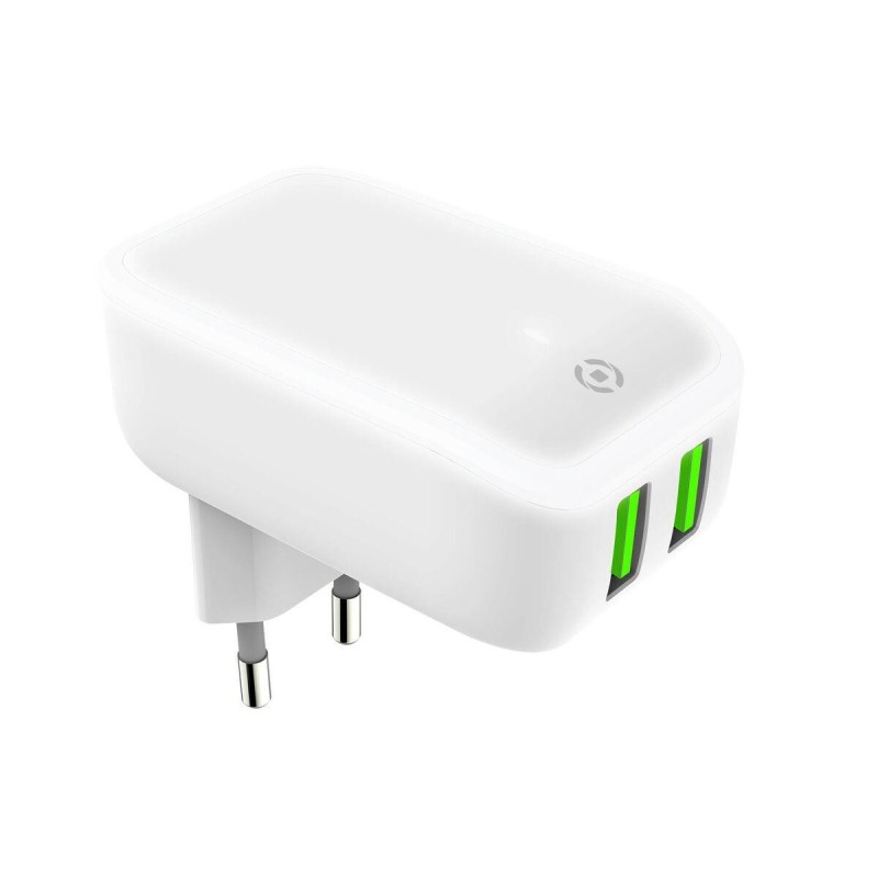 TRAVEL CHARGER 2USB 12W LED WHITE