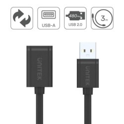 Unitek USB 2.0 USB forl&Atilde;&brvbar;ngerkabel 3m Sort