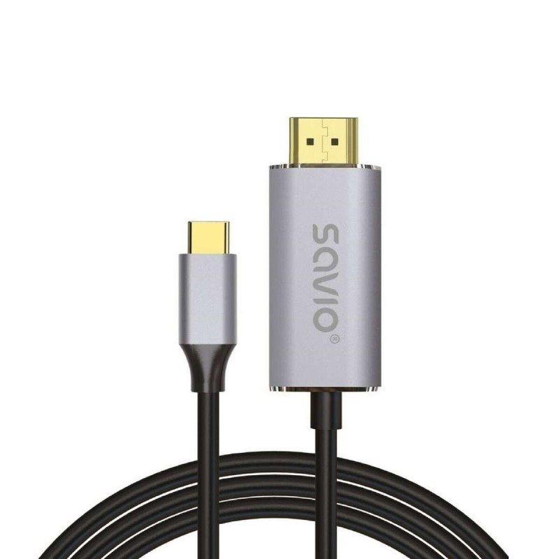 USB-C to HDMI 2.0B cable 2m silver / black gold tips SAVIO CL-171