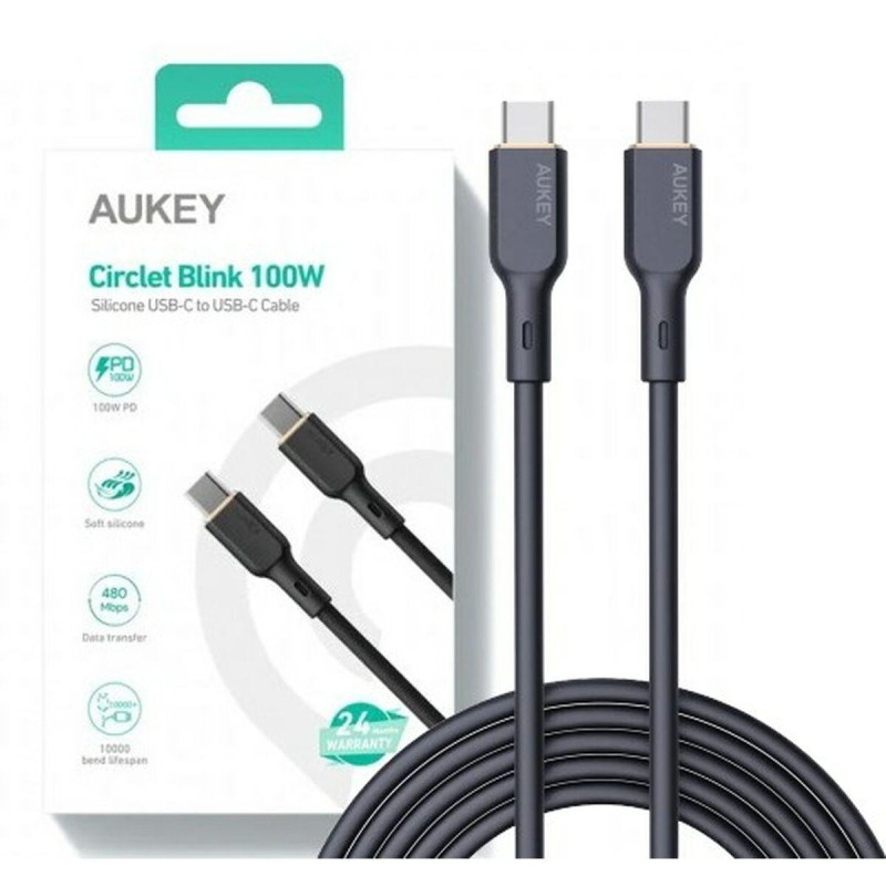 Aukey USB-C Cable in Silicone, 100W, 1m - Black