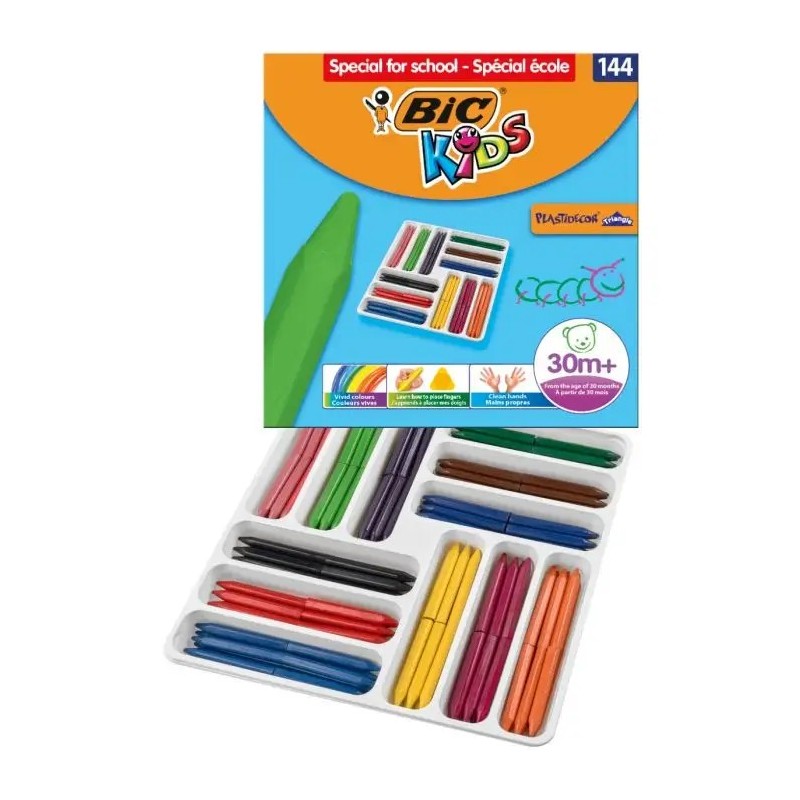 Bic Kids Plastidecor Triangle Caja de 144 Lapices de Cera - Facil de 