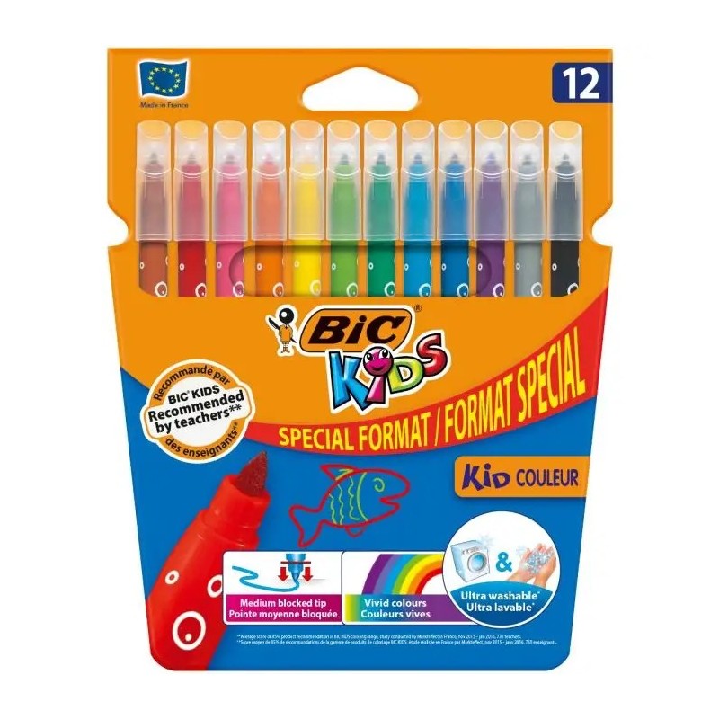 Bic Kids Couleur Pack de 12 Rotuladores - Punta Mediana - Lavable - C