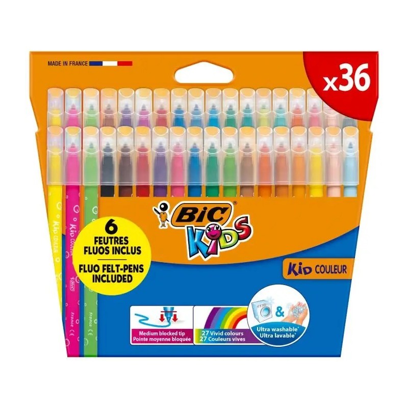 Bic Kids Couleur Pack de 36 Rotuladores - Punta Mediana - Lavable - C