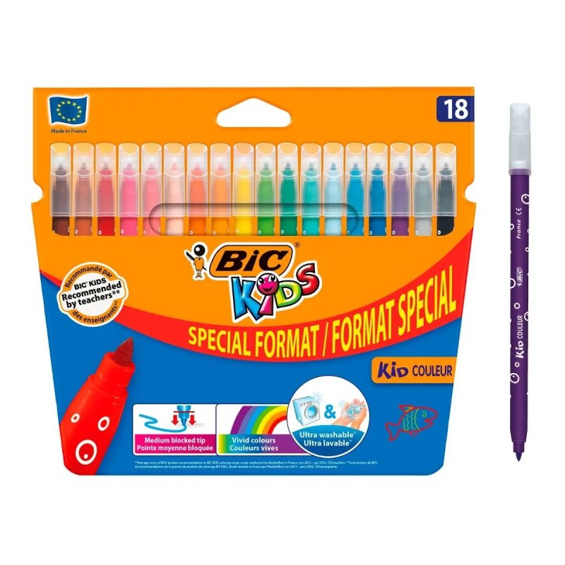 Bic Kids Couleur Pack de 18 Rotuladores - Punta Mediana - Lavable - C