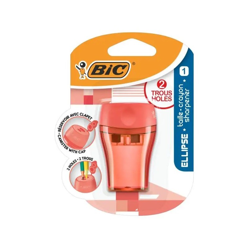 Bic Ellipse Sacapuntas de Plastico - 2 Orificios- Deposito Grande par