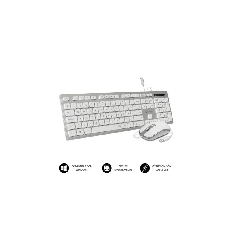 Subblim Teclado y rat&oacute;n USB ERGO - Teclas Ergon&oacute;micas - Dise&ntilde;o Pla