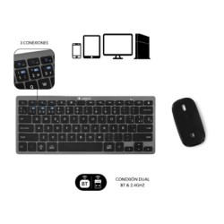 Subblim Multi-Device Combo - Tastiera e Mouse - Tecnologia wireless Bluetooth e radiofrequenza 2.4G - Mouse con batteria ricari