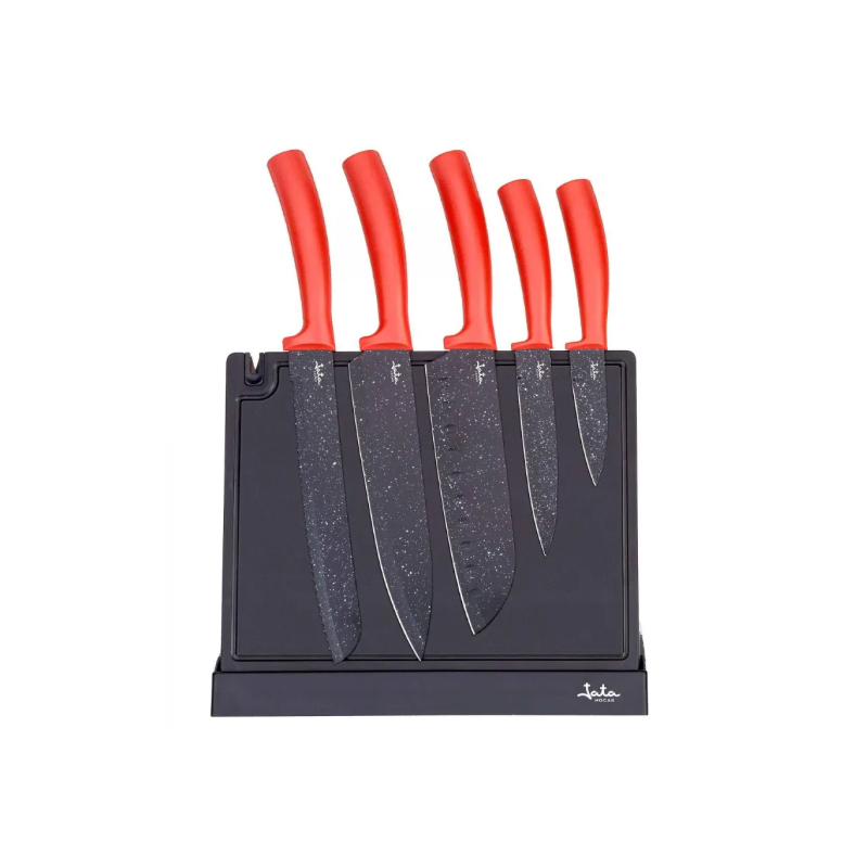 JATA SET OF 5 KNIVES AND KNIFE BOARD RED/BLACK HACC4502