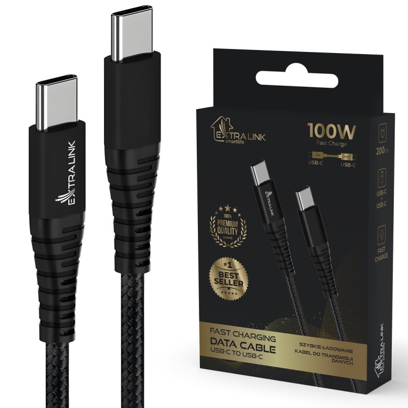 Extralink Smart Life Braided 100W USB Type-C to Type-C 2m Nero | Cavo