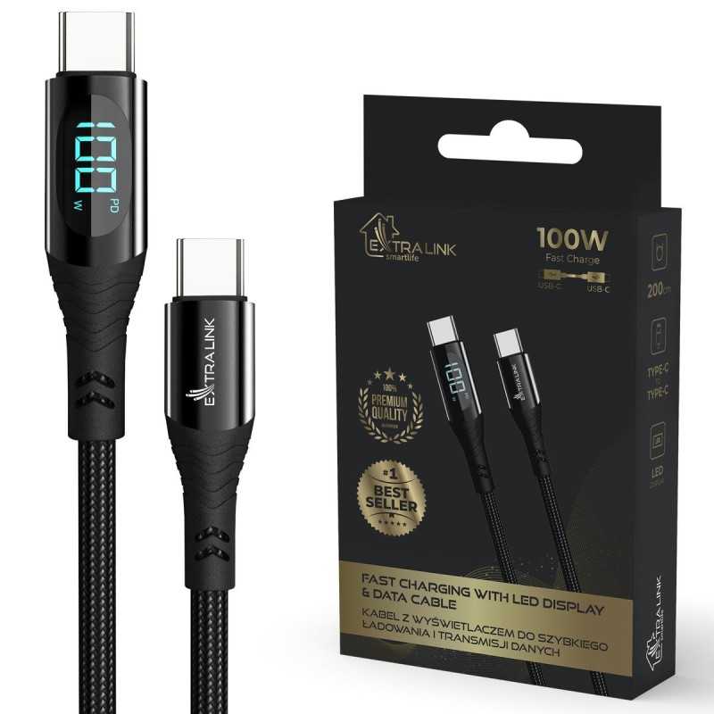 EXTRALINK SMART LIFE CABLE 100W USB-C - USB-C, FAST CHARGING WITH DIS