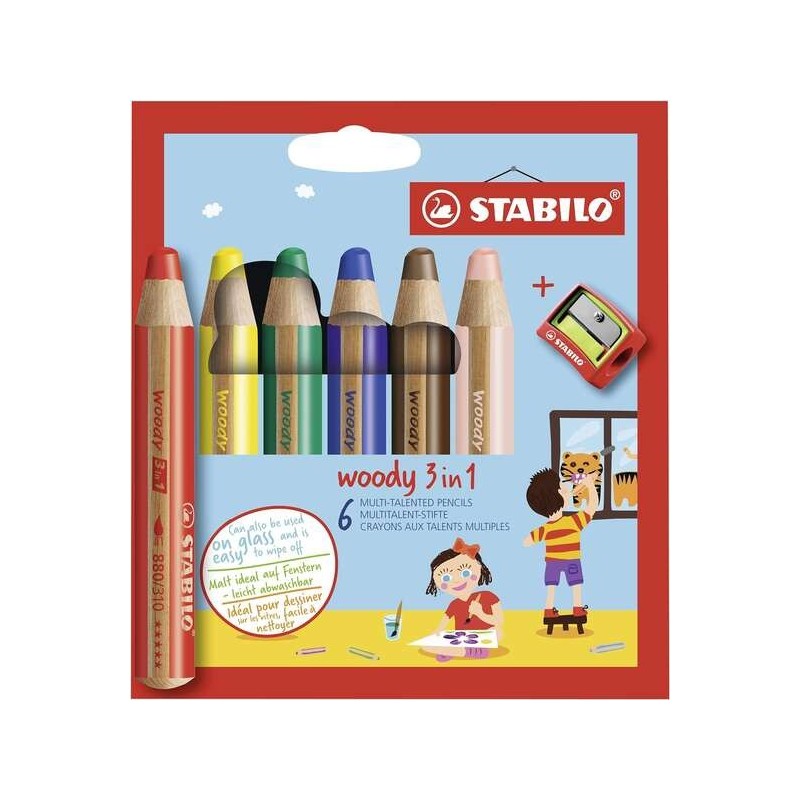 Stabilo Woddy 3 in 1 Confezione da 6 Matite Colorate + Temperino - Ma