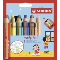 Stabilo Woddy 3 in 1 Confezione da 6 Matite Colorate + Temperino - Ma