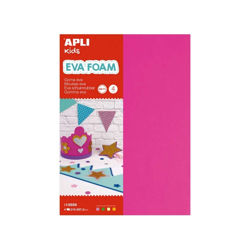 APPI Eva fluorescente - Formato A4 - 4 fogli - Fucsia, verde, giallo 