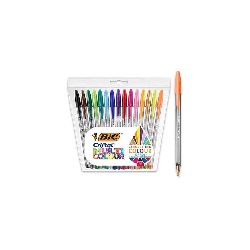 Bic Cristal Multicolor Confezione de 15 Penne a Sfera - Punta da 1.6 