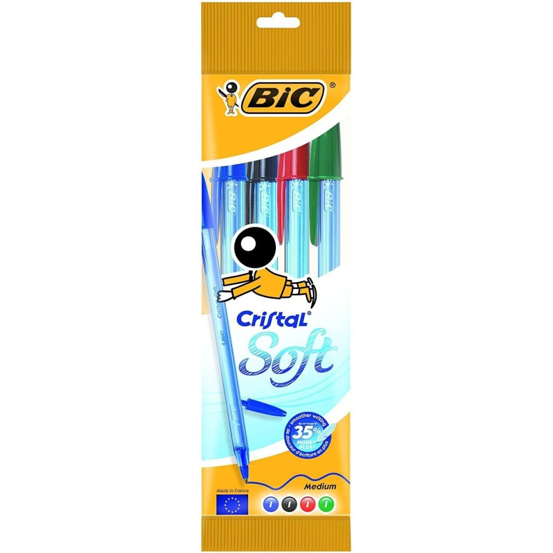 Confezione da 4 penne a sfera Bic Crystal Soft - punta media da 1,2 m