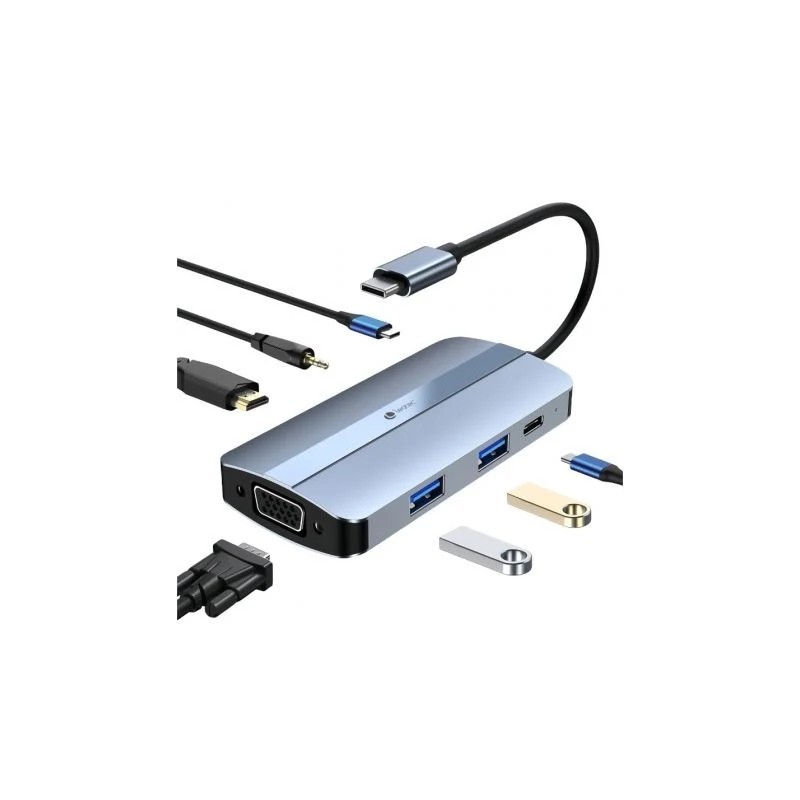 Leotec Adaptador 7 en 1 USB-C a 1xHDMI, 1xVGA, 1xUSB-A 3.0, 1xUSB-A 2