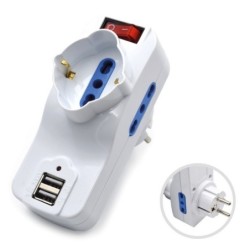 EWENT ADATTATORE COMPATTO CON PRESA ITALIANA E SCHUKO + USB OM13037