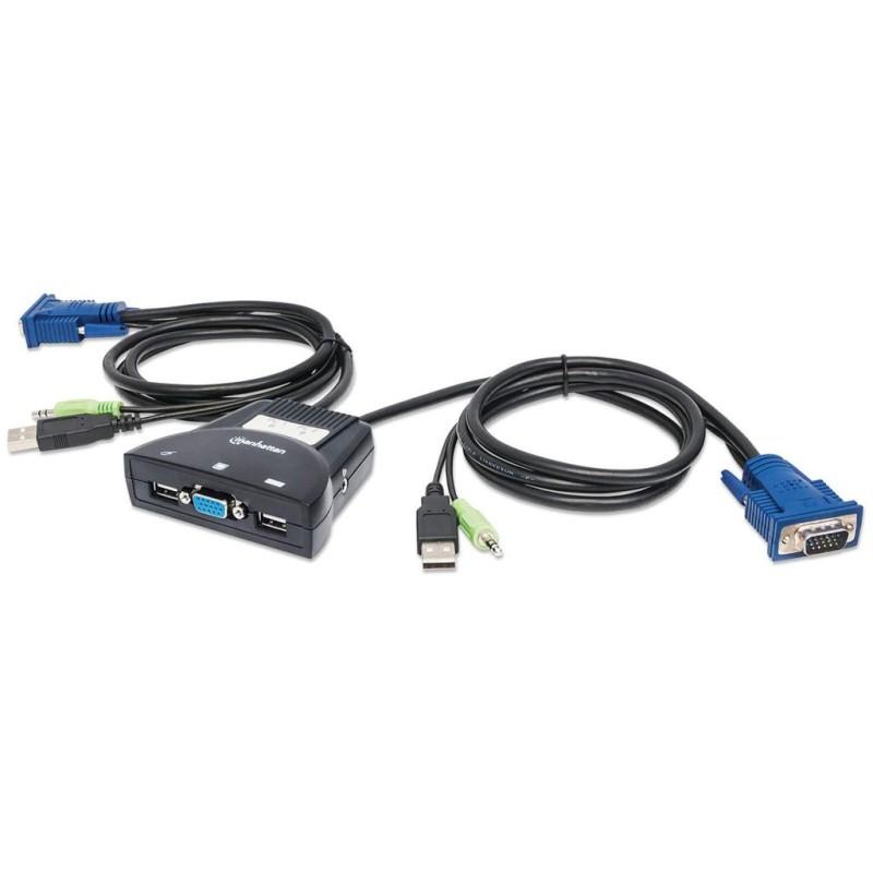 Manhattan KVM Mini 2-Port, 2x USB-A, Cables included, Audio Support, 