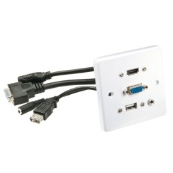 Lindy 60220 presa energia HDMI + VGA + USB A + 3.5mm Bianco