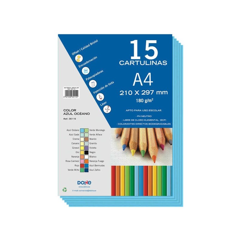 Cartoncino Dohe A4 - 15 fogli - Peso 180 g - Colori assortiti