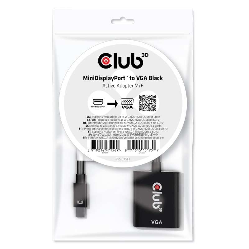 CLUB3D CAC-2113 cavo e adattatore video 0,228 m Mini Displayport VGA 