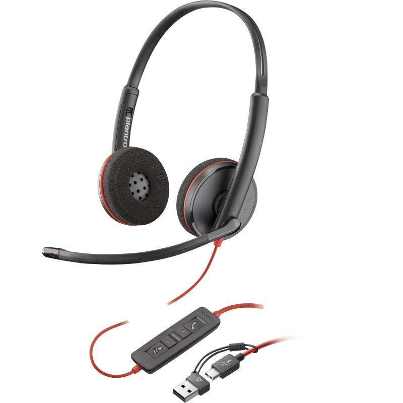 POLY Cuffie stereo Blackwire 3220 con connettore USB-C + adattatore U