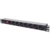 19&quot; 1U Rackmount 8-Way Power Strip - German Type - With On/Off Switch