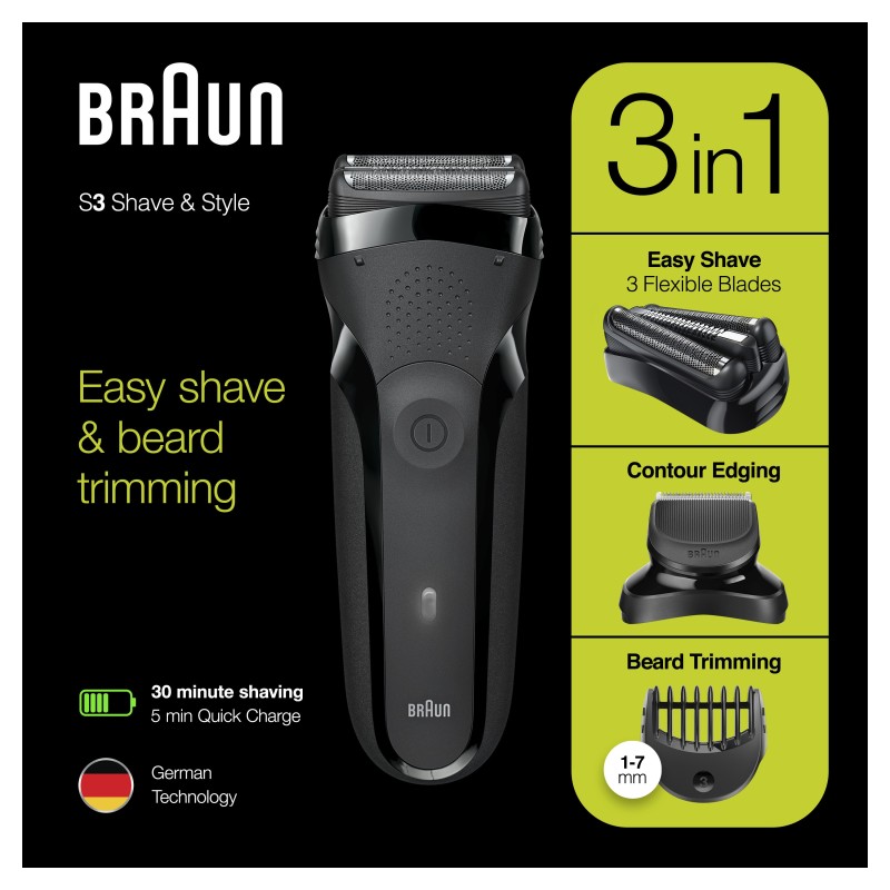 BRAUN Sort/gr&Atilde;&cedil;n Shaver Shave&amp;Style 300BT 3-in-1