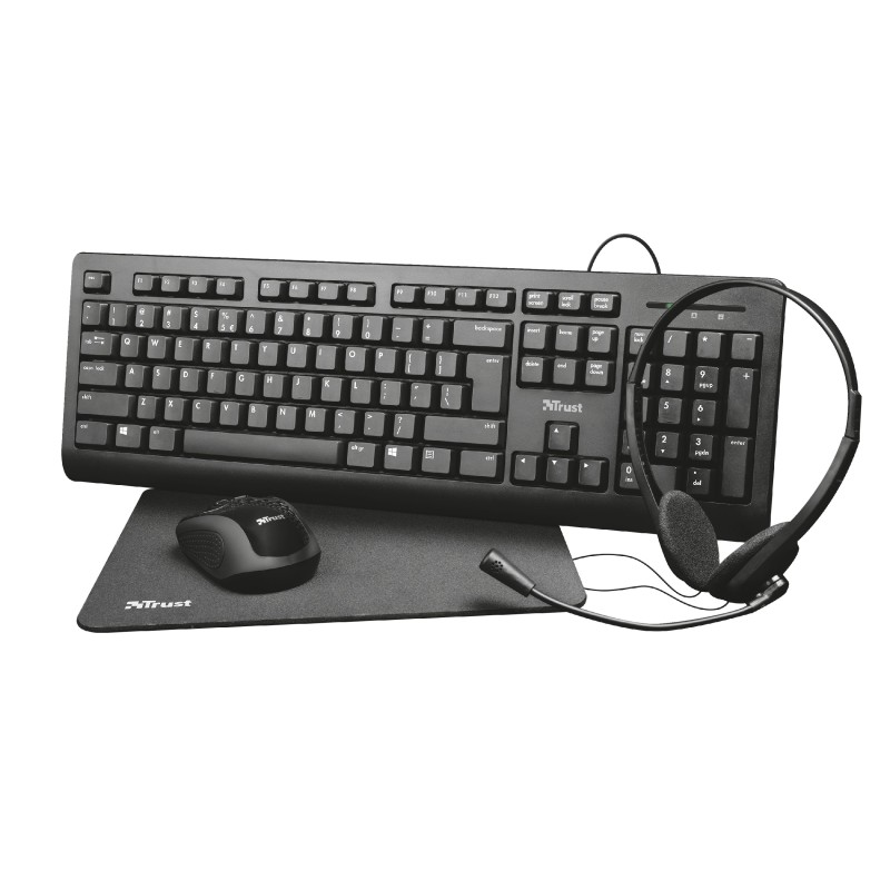 Trust Primo 4-in-1 Home Office Set Tastatur, mus, headset og musepude