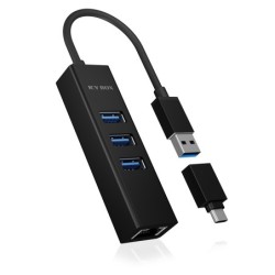 ICY BOX USB 3.0 Hub 4-Port USB-A/-C 3xUSB3.2(Gen1),1xRJ45