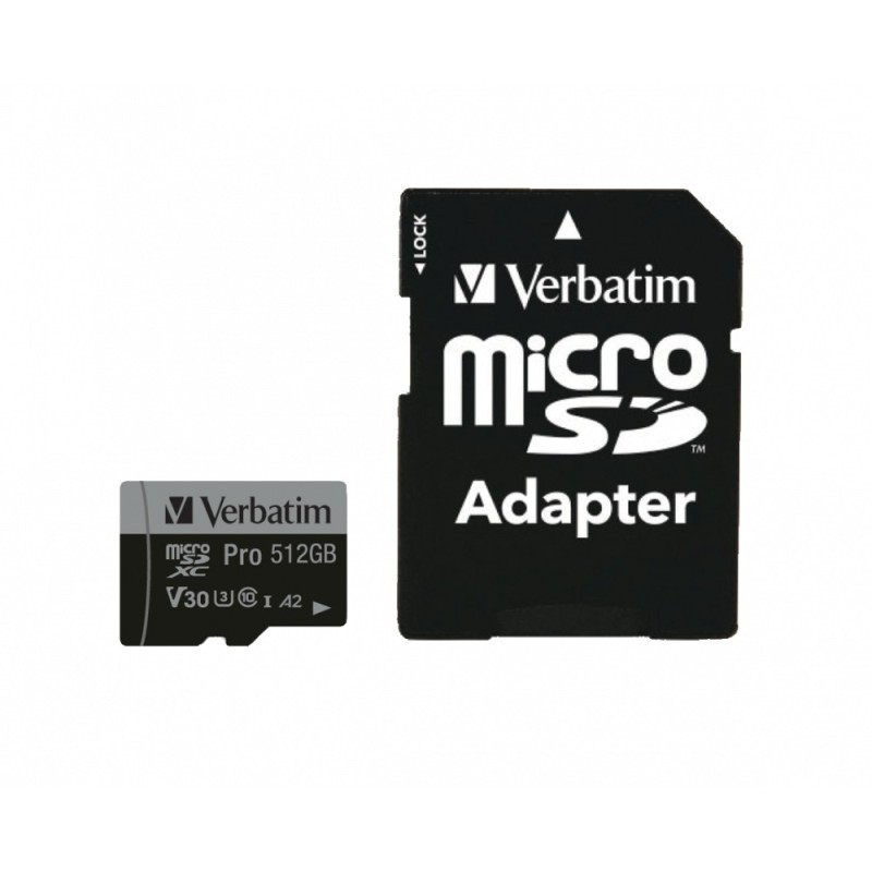 Verbatim microSDXC Speicherkarte 512 GB UHS-I Pro Class 10 + SD Adapt