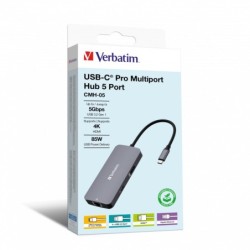 Verbatim USB-C Pro Multiport-Hub mit 5 Anschl&uuml;ssen CMH-05