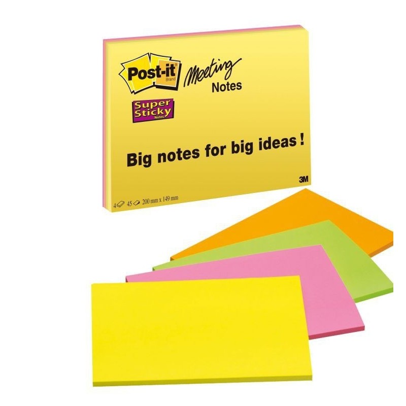 Post-it&Acirc;&reg; Haftnotizen Super Sticky Meeting Notes farbsortiert