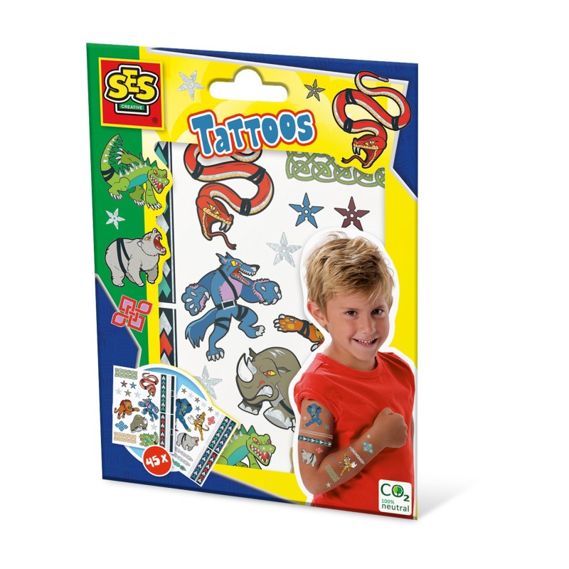 SES CREATIVE Animal Fighters Tattoos for Children, 3 Years and Above 