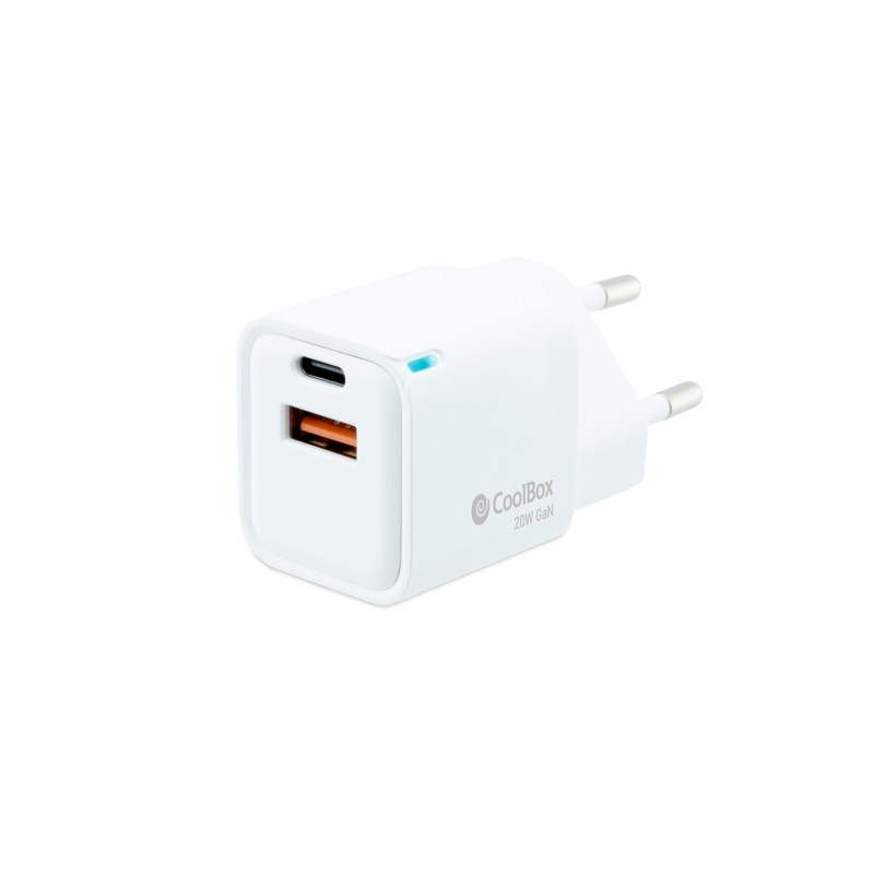 Coolbox Cargador Gan 20W USB-C/USB-A PARED