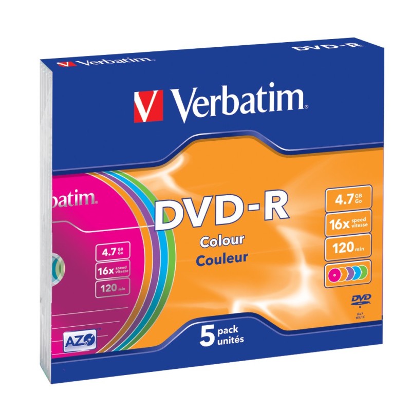 Verbatim DVD-R Colour 4,7 GB 5 pz (Verbatim DVD-R AZO 4.7GB 16X Colou