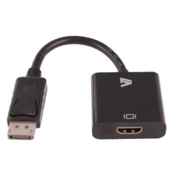 V7 Adaptador negro de v&iacute;deo con conector DisplayPort macho a HDMI he