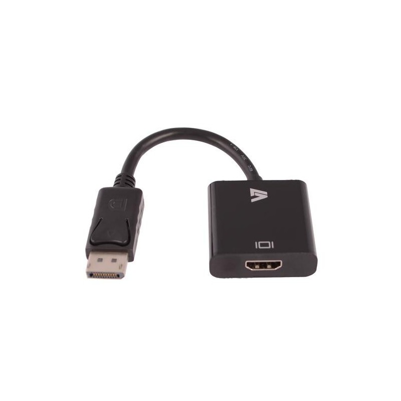 V7 Adaptador negro de v&iacute;deo con conector DisplayPort macho a HDMI he