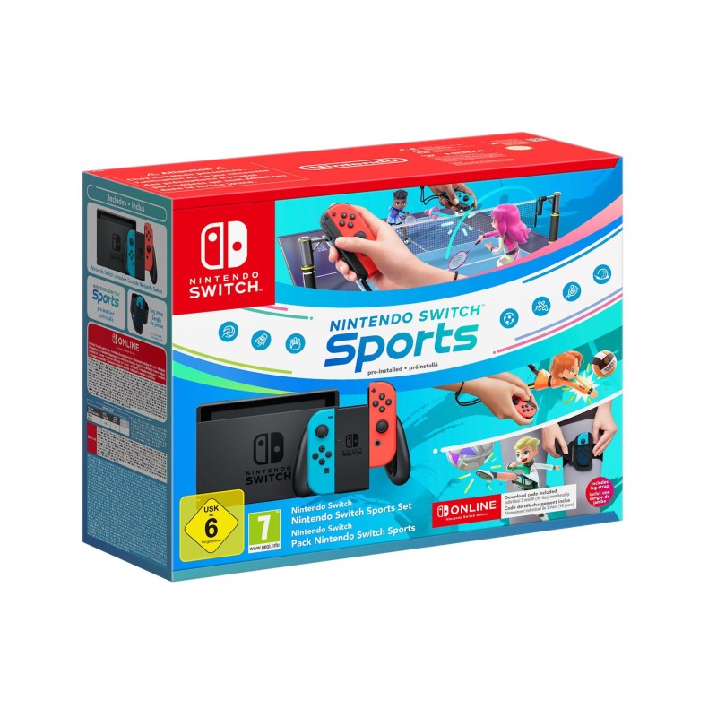 Nintendo Switch rot-blau Sports Set inkl. Beingurt, Spiel &amp; 3 Monate 