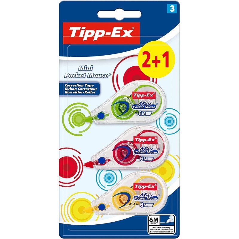 TIPP -ex Mini tascabile Mouse Mouse 2+1 pacco di 3 nastri correttivi 