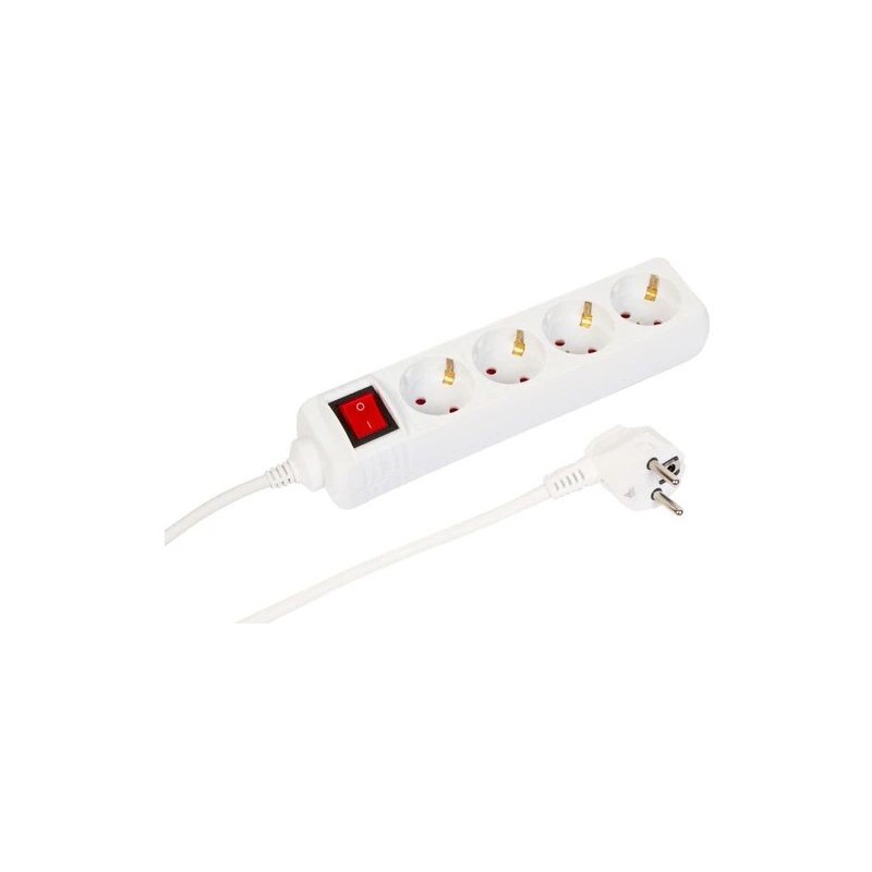 4-way Schuko Power Strip - on/off switch 1.5M, White - Warranty: 300M