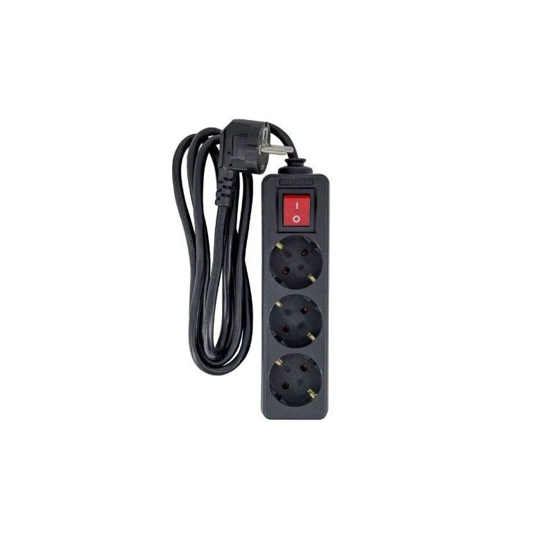 3-way Schuko Socket on/off - switch 1.5M Black - Warranty: 300M