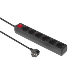 6-way Schuko Socket on/off - Switch 1.5M Black - Warranty: 300M