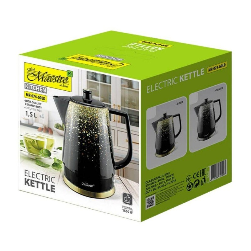 Bollitore Feel Maestro MR-074 Nero Oro Ceramica 1500 W 1,5 L