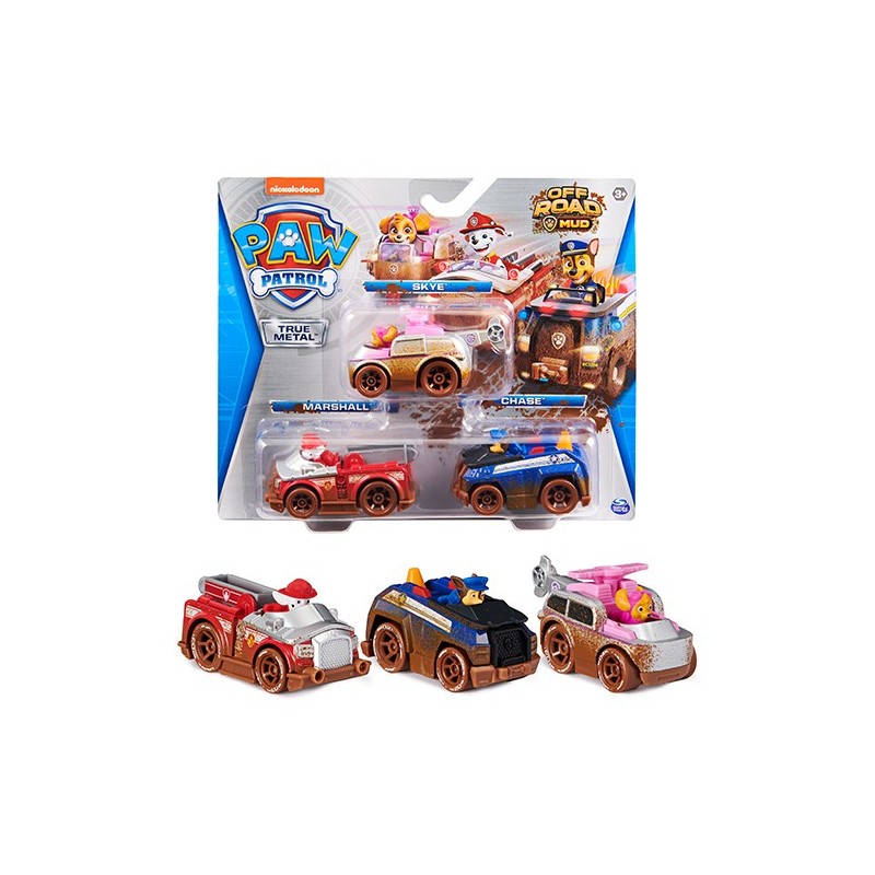 PAW Patrol True Metal Off-Road Mud, confezione da 3 con macchinine gi