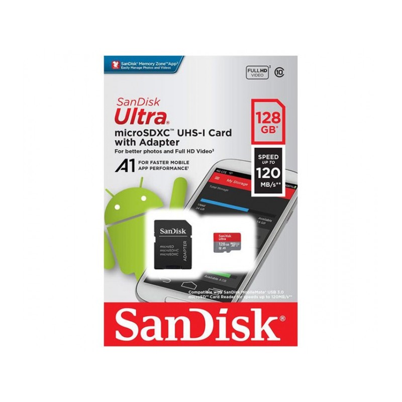 Sandisk Ultra MicroSDXC-128GB (inclusi adattatore, Classe10, SDSQUA4-