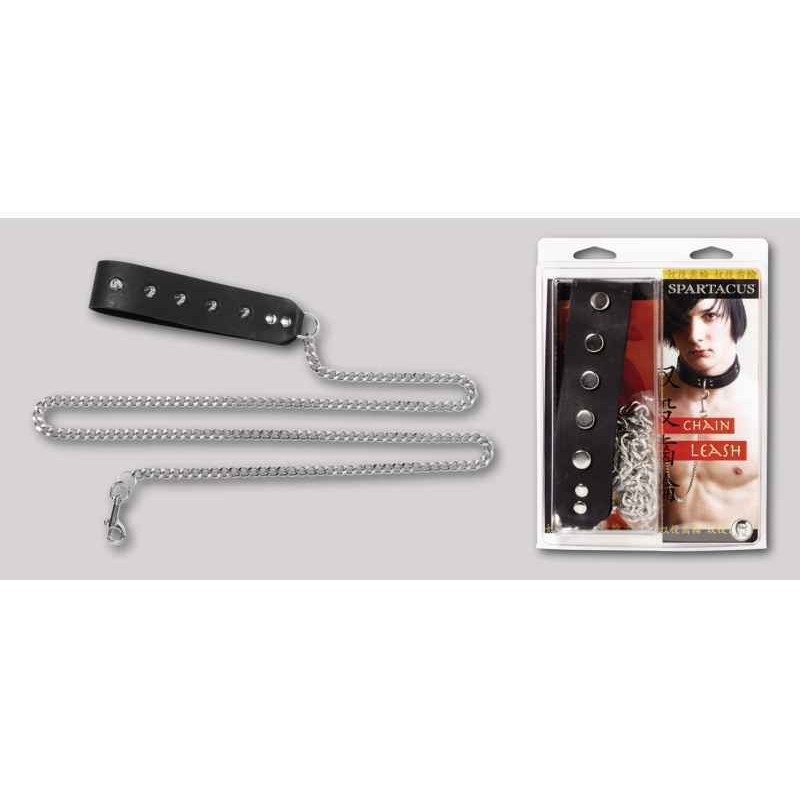 CHAIN LEASH WITH STUDDED HANDLE, HALSBAND&amp;LEINE, LEDER&amp;NICKEL